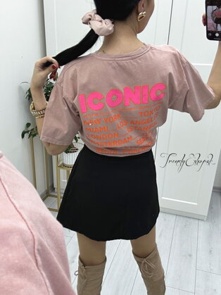 Bavlnené tričko s neónovým nápisom ICONIC - staroružové A480
