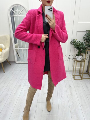 Kučeravý kabát s prednými vreckami - výrazne ružový A575