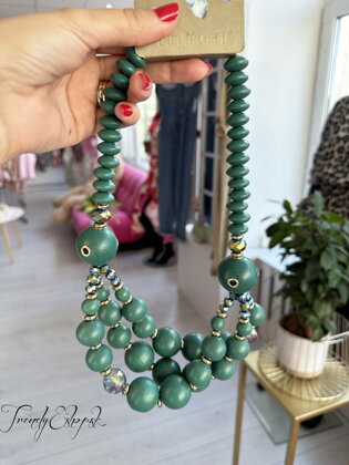 Drevený guličkový náhrdelník Trio - zelený A1082