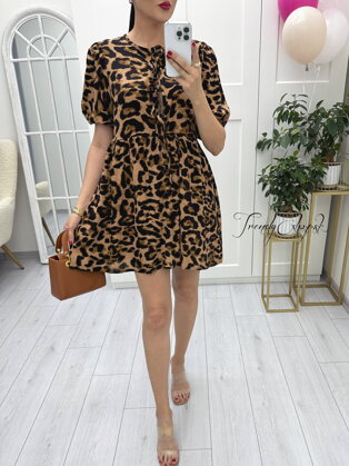 Leopardie šaty s viazaním - hnedo-čierne A1185