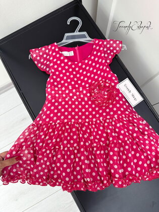 Detské šifónové šaty s guľkami - ružovo-biele A1135