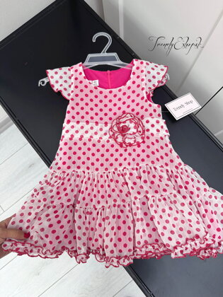 Detské šifónové šaty s guľkami - bielo-ružové A1134