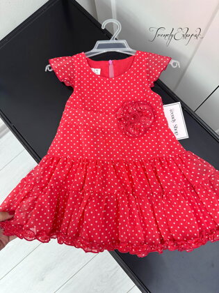 Detské šifónové šaty s guľkami - červeno-biele A1133
