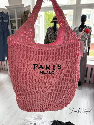 Slamená plážová taška PARIS mešcová - ružová A1196
