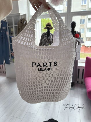Slamená plážová taška PARIS mešcová - biela A1198