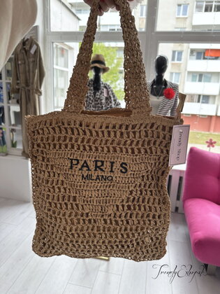 Slamená plážová taška PARIS obdlžníková - hnedá A692