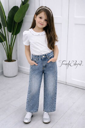 Modré široké rifle s kamienkami LOEVIA C119