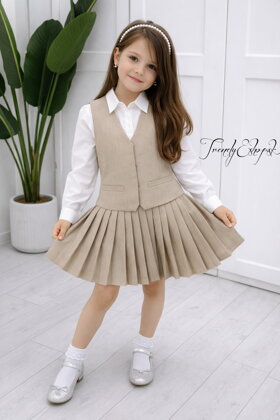 Béžový sukňový komplet s vestou HAPPY STAR C111