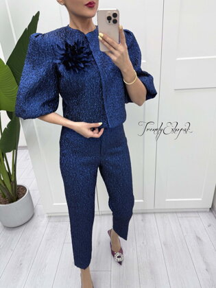 Elegantný metalický komplet Zahra - tmavomodrý C274