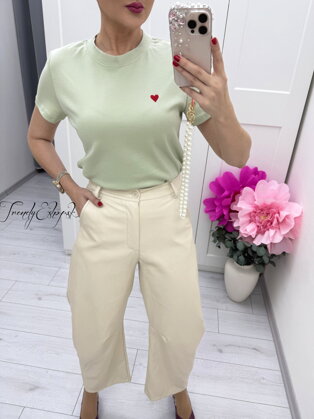 Zelené bavlnené tričko s výšivkou srdca DILVIN C72