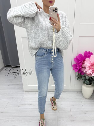 Rebrovaný kardigán s gombíkmi VIOLET - svetlosivý C151