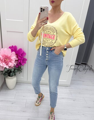 Tenký úpletový sveter Vintage - žltý C37