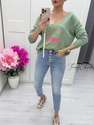 Tenký úpletový sveter Vintage - zelený C40