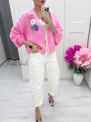 Kardigán s farebnými 3D kvetinami POLA - ružový C89