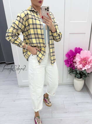 Kockovaná košeľa - žlto-béžová C59