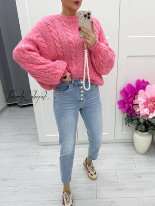 Sveter s vrkočovým vzorom - ružový C42