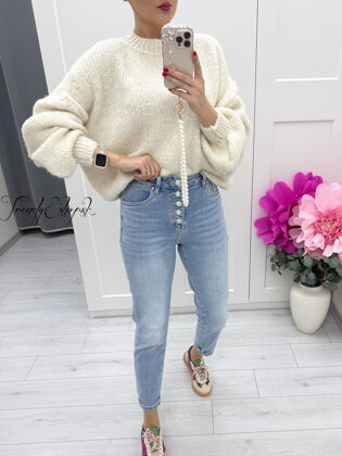 Úpletový sveter s balónovými rukávmi Elijah - béžový C78