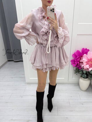 Volánové šaty s viazaním MANOSQUE - ružové C21