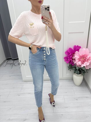 Ružový svetrík s krátkymi rukávmi a medvedíkom C4