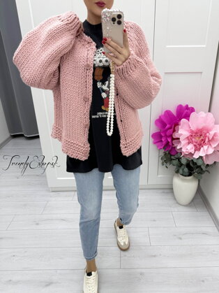 Hrubší vypletaný kardigán na gombíky - staroružový C44