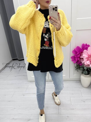 Hrubší vypletaný kardigán na gombíky - žltý C45