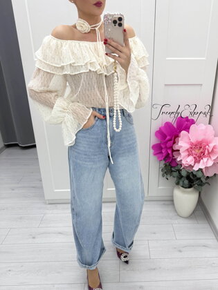 Bodkovaná volánová tunika LAVYSH - krémová C101