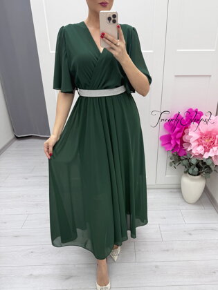 Dlhé smaragdové šaty so štrasovým opaskom C286