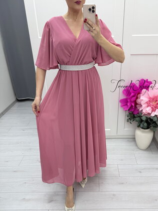 Dlhé staroružové šaty so štrasovým opaskom C287