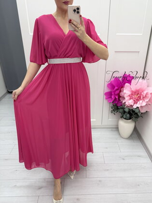 Dlhé cyklamenové šaty so štrasovým opaskom C289