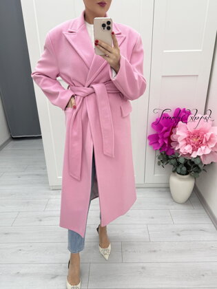 Ružový kabát s látkovým opaskom LUMINA C294