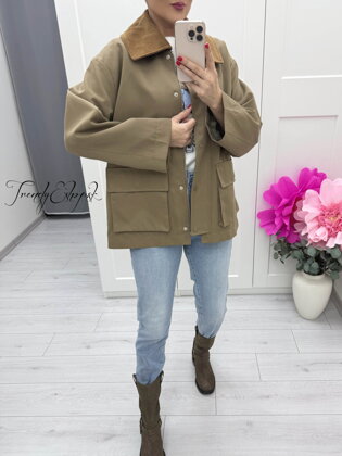 Oversize bundička s menčestrovým golierom - hnedá C255