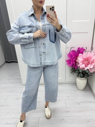 Svetlomodrá rifľová košeľa s jedným vreckom C303