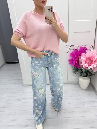 Ružový jednoduchý svetrík s krátkymi rukávmi C221