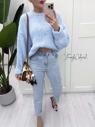 Pletený OVERSIZE sveter Derek - baby blue B128