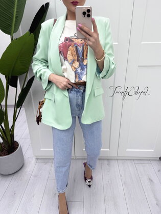 Elegantné sako bez zapínania Valentina - mentolové B135