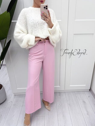 Elegantné zvonové nohavice Flora - baby pink B145