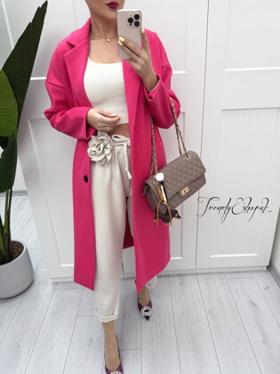 OVERSIZE flaušový kabát s dvojradovým zapínaním - malinový B367
