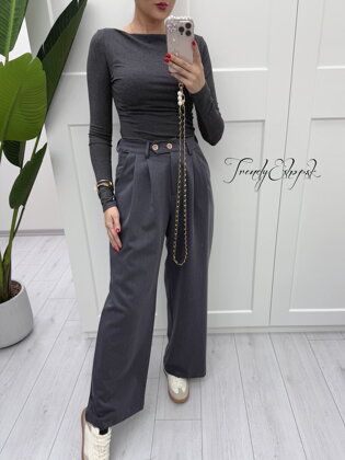 Elegantné široké nohavice Juliet - tmavošedé B524