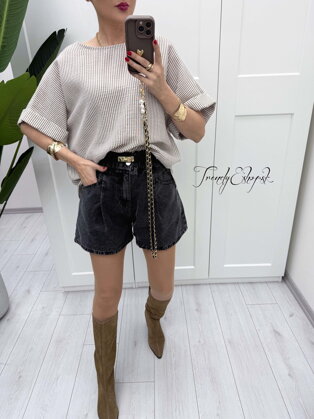 OVERSIZE pruhovaný top Judith - hnedo-biely B547