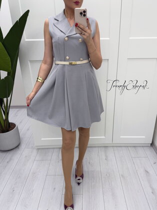 Sakové šaty bez rukávov  Olivia - sivé B840