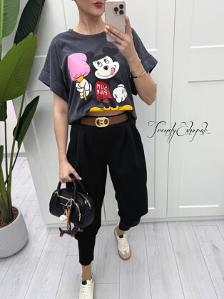 Pohodlné tričko Mickey Mouse so zmrzlinou - tmavosivé B37