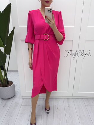 Prekladané elegantné šaty s opaskom Ria - cyklaménové B1059