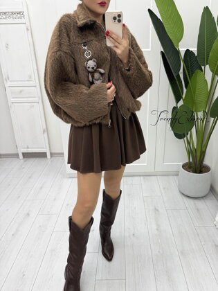 Kožušinová bundička s príveskom Medvedíka - čokoládová B1948