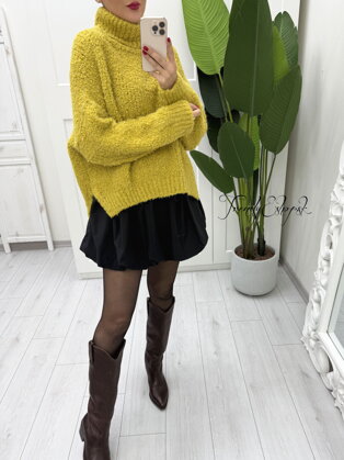 Kučeravý rolákový sveter - horčicový B2111 Kučeravý rolákový sveter - horčicový B2111