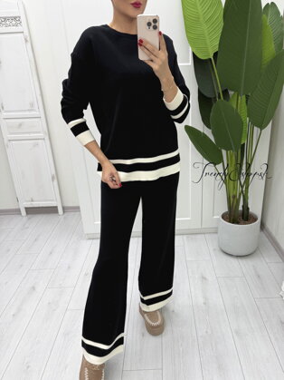 Úpletový komplet Stripes - čierny B2069