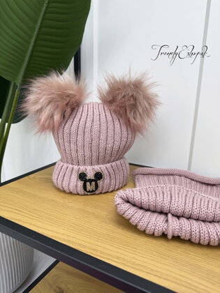 Detský set čiapka s nákrčníkom MICKEY - staroružový B2274