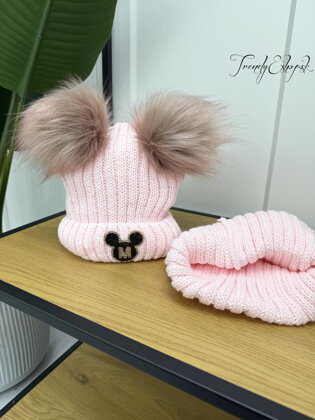 Detský set čiapka s nákrčníkom MICKEY - svetloružový B2277