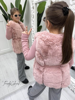 Detská kožušinová vesta s opaskom - ružová B2231