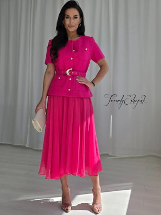 Elegantný komplet so šifónovou sukňou - fuksia B1636