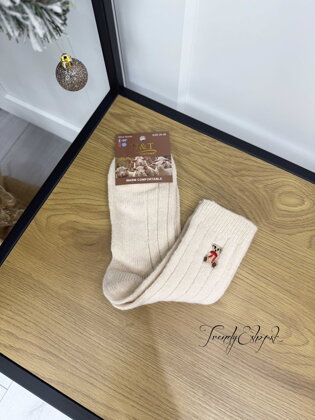 Vlnené ponožky BEAR - mašlička - krémové B2299